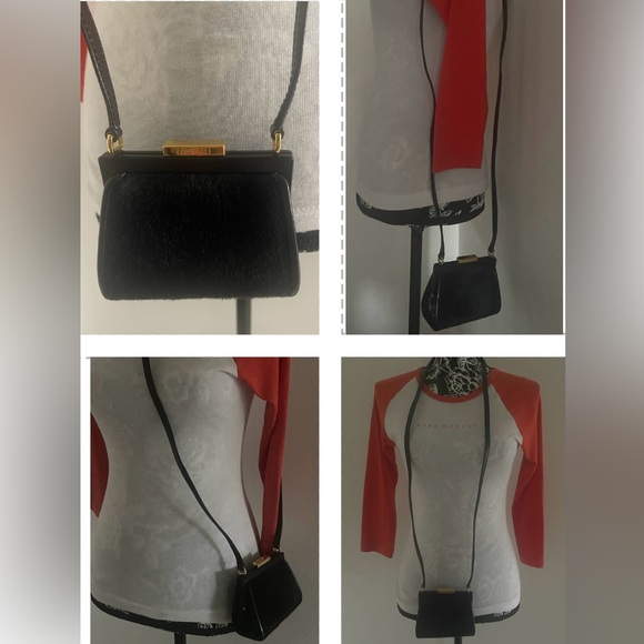 GUCCI VINTAGE COLLECTIBLE MINI BLACK CALF HAIR & LEATHER PURSE - Picture 4 of 16